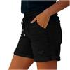 Women Summer Casual Denim Shorts Drawstring Waist Distressed Hem Loose Fit Elastic Waistband Pockets Lightweight Short Pants