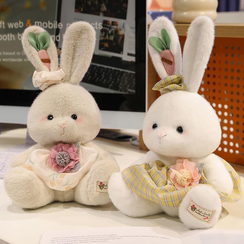 Cute Plaid Dress Cartoon Rabbit Plush Toy For Children Gift And Decoration Room