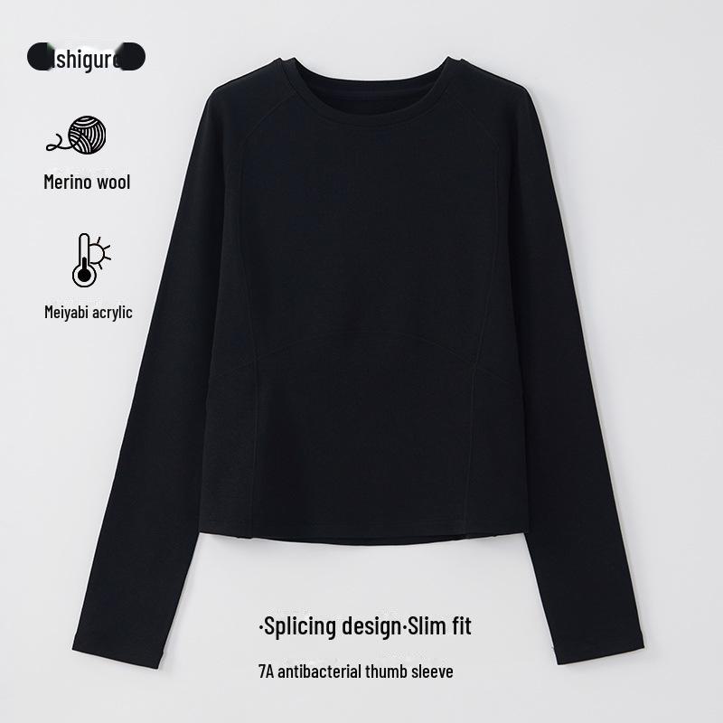 

Женская рубашка с круглым вырезом из мериносовой шерсти и немецкого бархата — А-образная строчка и утолщенная ткань, украшающая кожу M