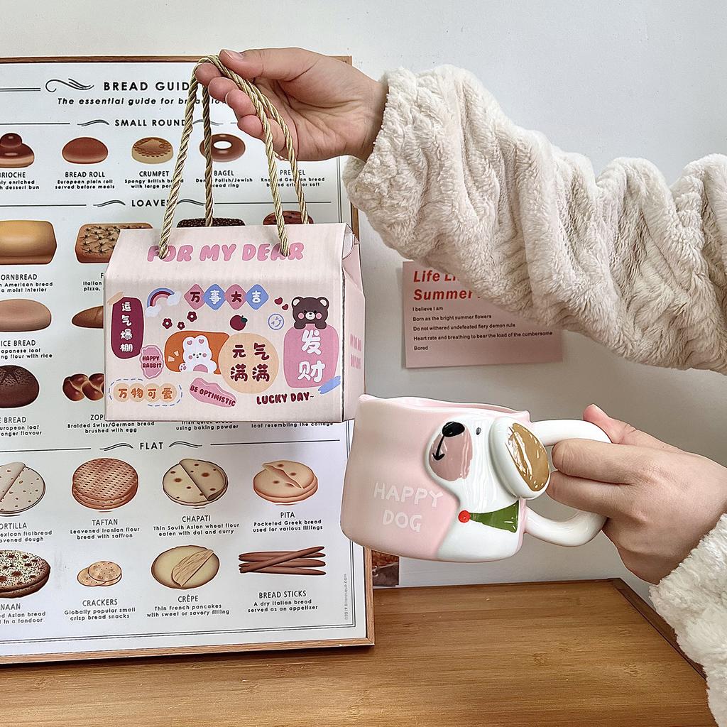 Niedlicher Relief Welpenbecher Große Kapazität Keramiktasse Paar Zuhause Wasserbecher Büro Kaffee Frühstückstasse