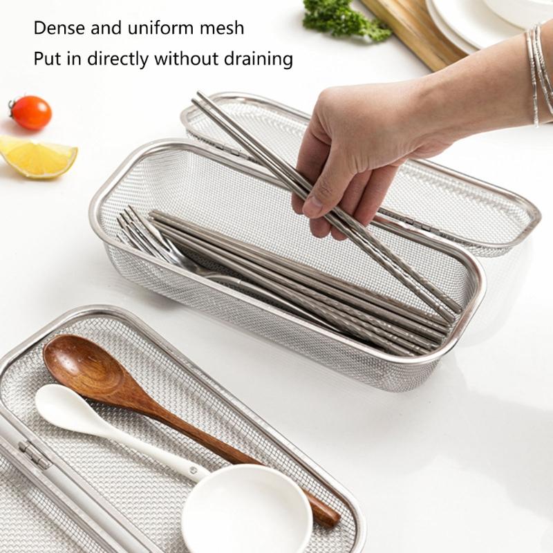 Silverware Basket Set for Dishwasher, 304 Stainless Steel Open-Grid Baskets with Rounded Shape for Grouping Forks, Spoons, Chopsticks and Small Pieces