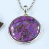Purple Copper Turquoise Big Round Gemstone Pendant Necklace, Reiki Pendant, 925 Sterling Silver, Birthday Anniversary Gift