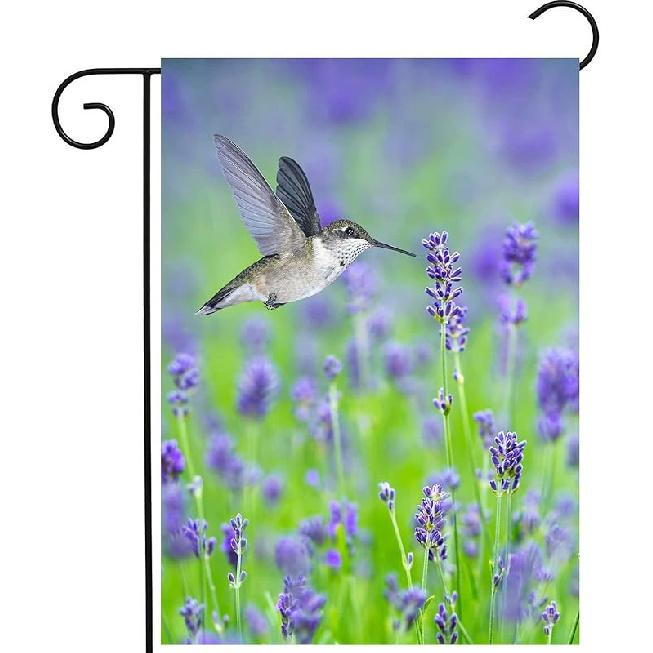 

Tropical Summer Spring Hummingbird Bird In Purple Lavender Floral Flowers Garden Yard Flag 12 x 18 Inch, Double Sided Outdoor Decorative Welcome 12 x18