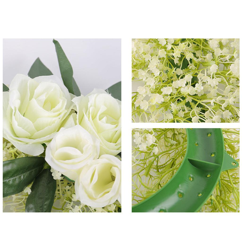 Artificial Spring Wreath White Rose Wreath Summer Wreath for Front Door, Wall, Wedding, Indoor and Outdoor Decorations