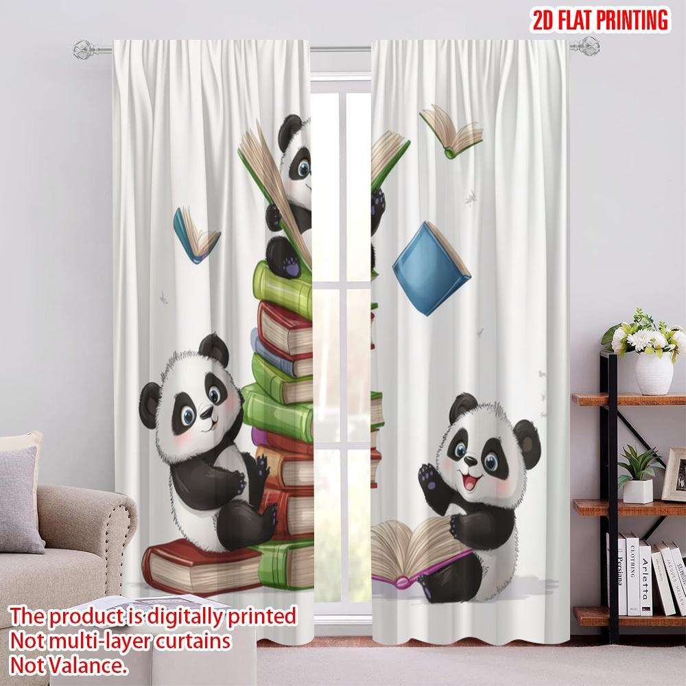 

2pcs,2D plane printing Print Curtains Panda Book Club Versatile Polyester Fabric (without rod) Decorations Outdoor for Bedroom, 52.50 × 116.00 cm 2 pcs