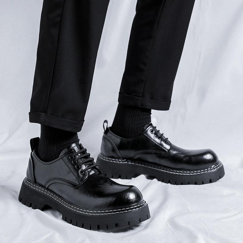 Big head leather shoes Korean version trendy British versatile business dress men's shoes casual youth black small leather shoes 77008-