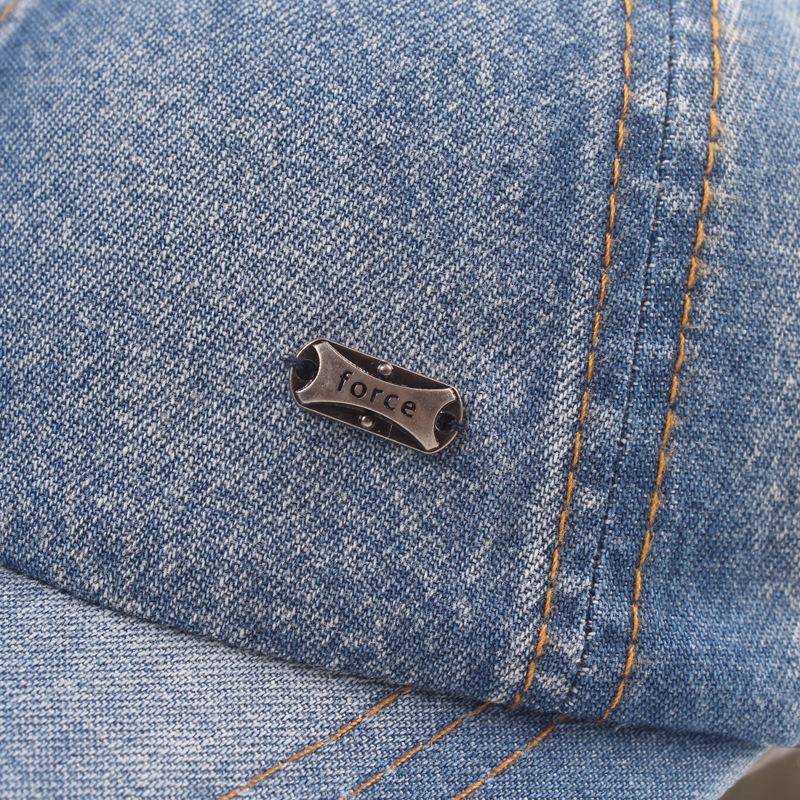Vintage Denim Baseball Cap with Metal Badge Adjustable Washed Cotton Dad Hat