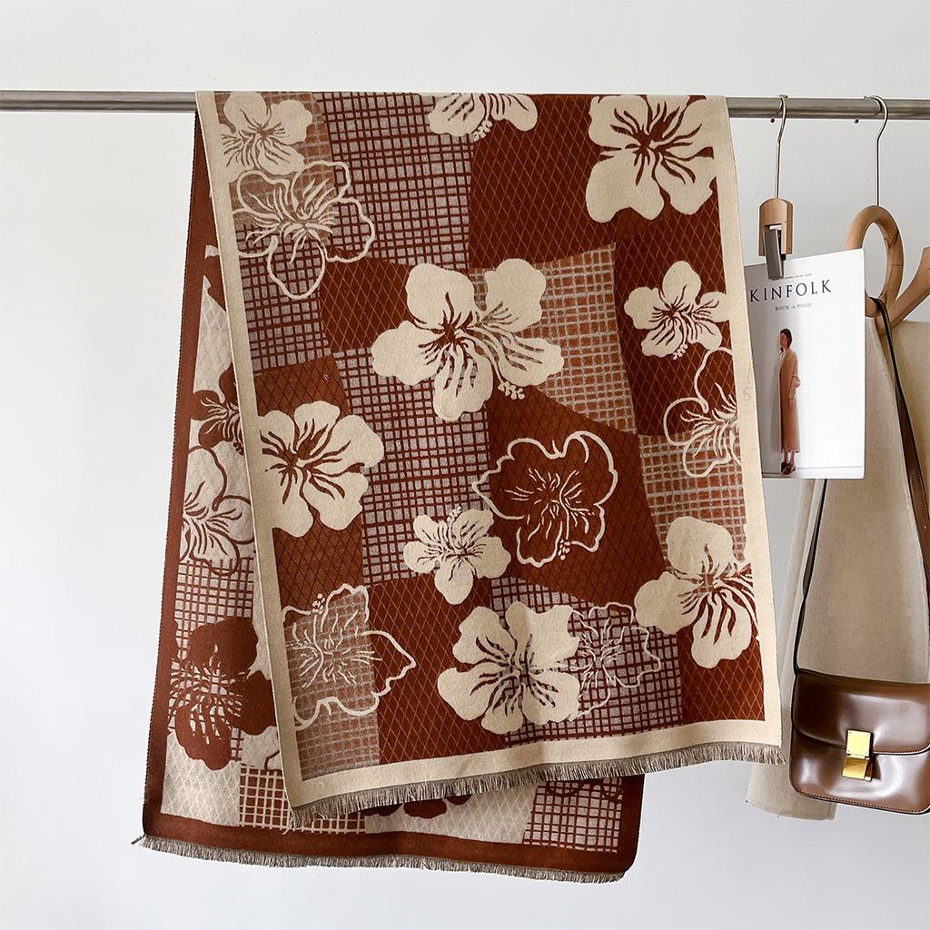 Plaid Floral Scarf Cashmere Winter Shawls and Wraps Women Thick Warm Bufanda Mujer Poncho Stoles Pashmina