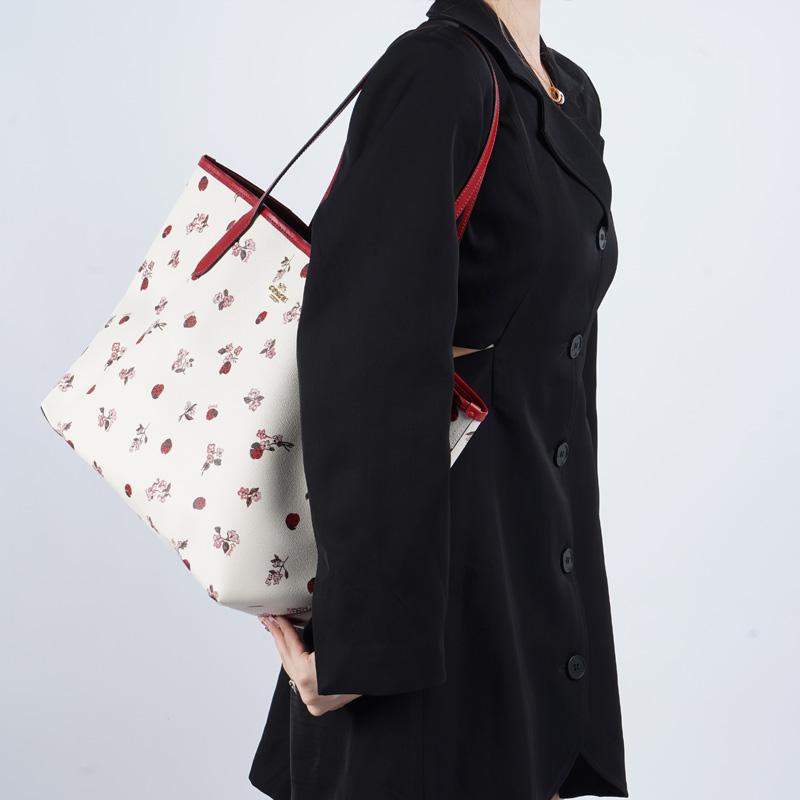 New COACH City Coated Canvas With Smooth Leather Tote Bag, Shopping Bag, Shoulder Bag, Handbag Tubas Women's White C7272-IMCAH