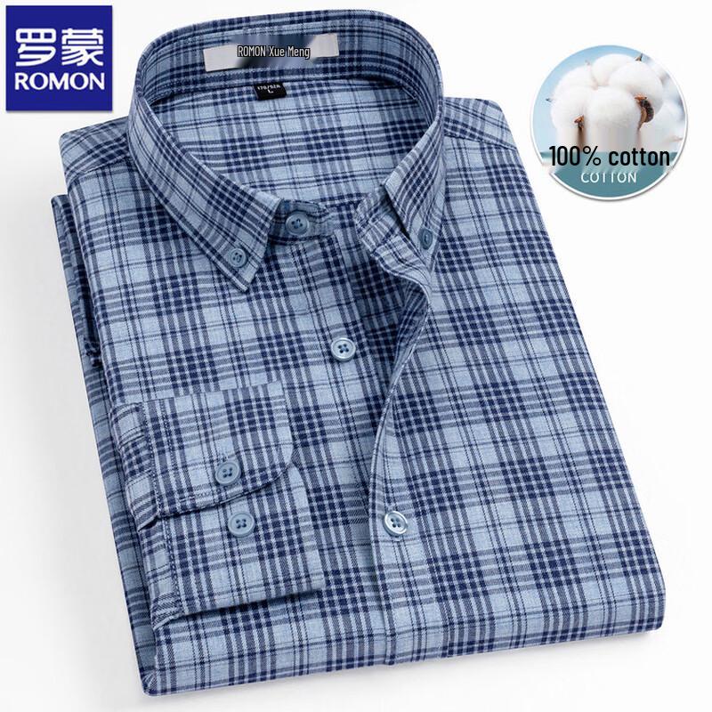 ROMON Men s Pure Cotton Plaid Long Sleeve Shirt XL