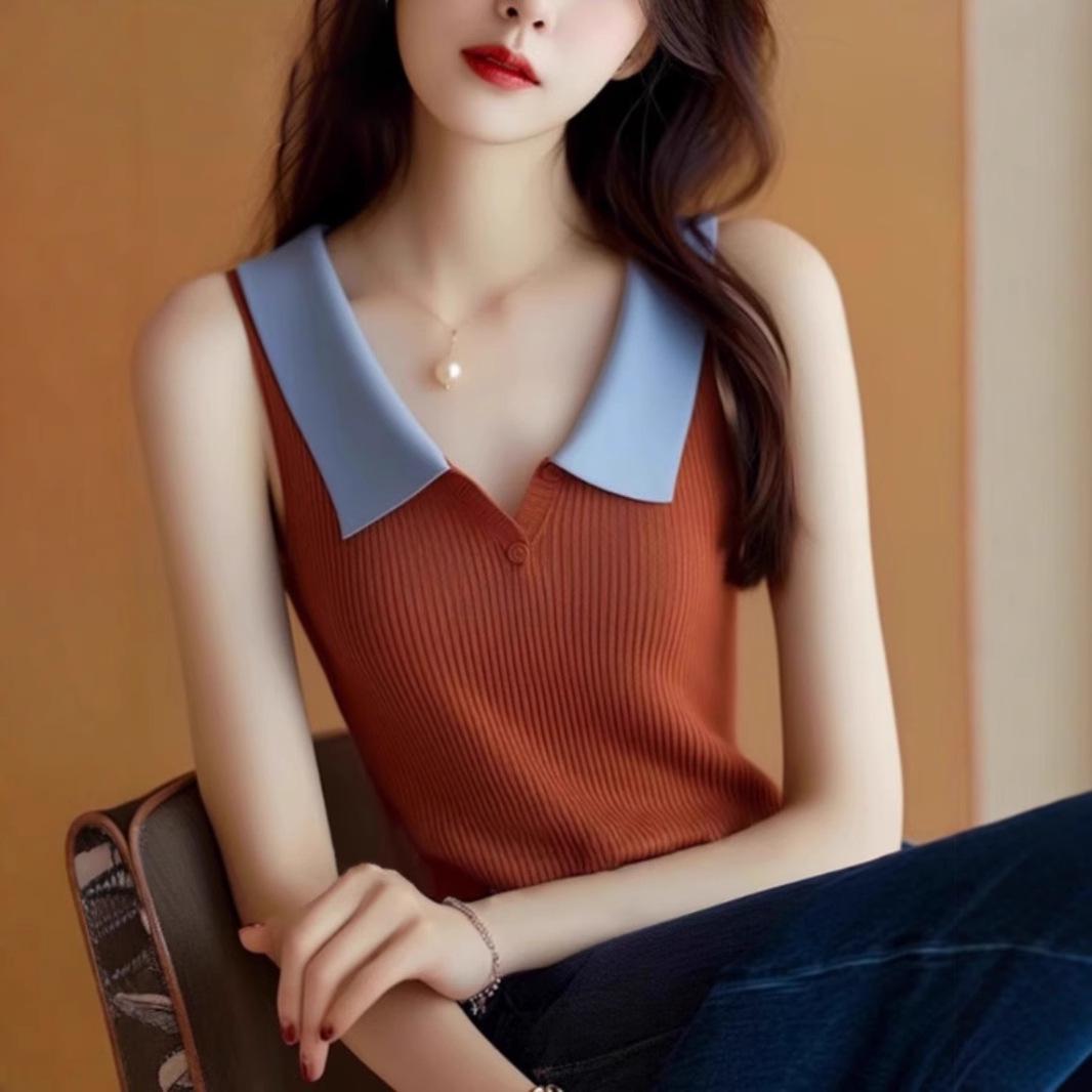 

2025 Summer Contrast Lapel Vest: Unique, Versatile Sleeveless Top for Women S