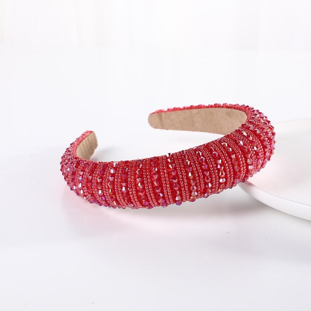 Fashion Shiny Crystal Beaded Headband Rhinestone Handmade Wide Headbands Baroque Gem Hair Hoop Hair Accessories