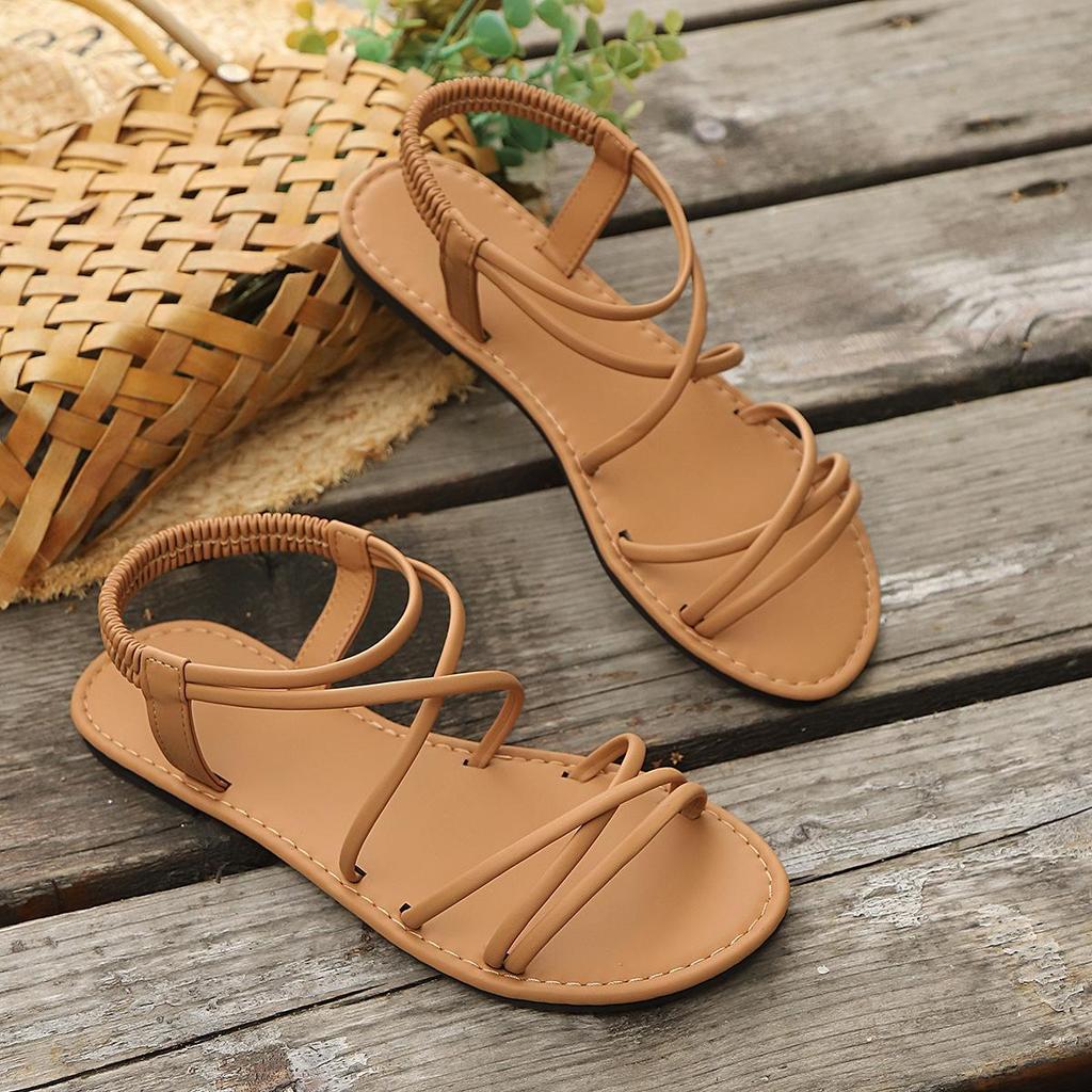 Women's Flat-Bottomed Thin-Strap Sandals, Summer 2024 Style, Cloud Comfort, Fairy Look, Perfect for Outdoors & Skirts, Roman Beach Chic.