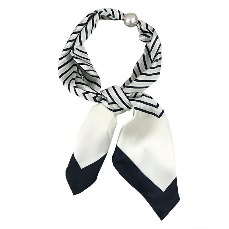 Silk scarf long strip high-end new striped simple decorative scarf hair tie streamer double splicing magnetic silk scarf