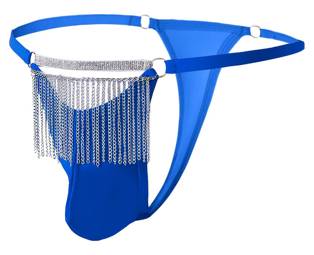Maeau Chain 3D Sexy XL Men's Thongs, Low-Rise Panties, Casual, Stitching, Underwear, Breathable, Quick-Drying, Blue,