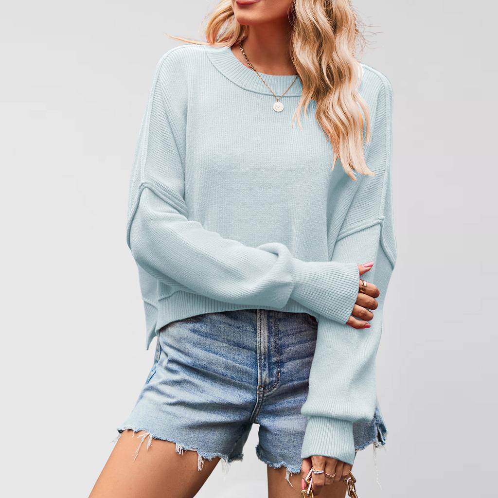 Women's Solid Striped Fashion Round Neck Knitwear Loose Pullover Sweater