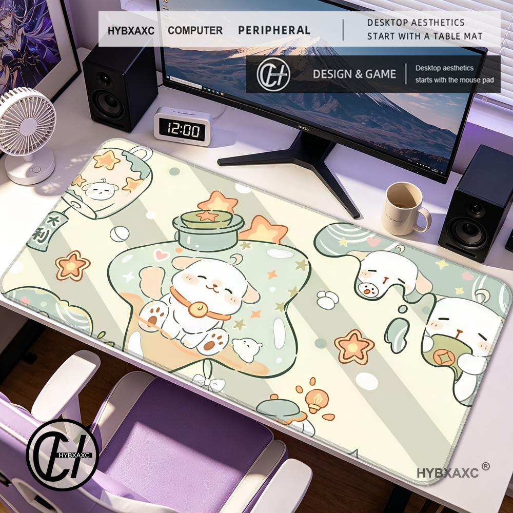 HYBXAXC Anime Cute Cat Blessing Mouse Pad Nonslip Locking Edge PC Laptop Accessories Rubber Keyboard Game DeskMat