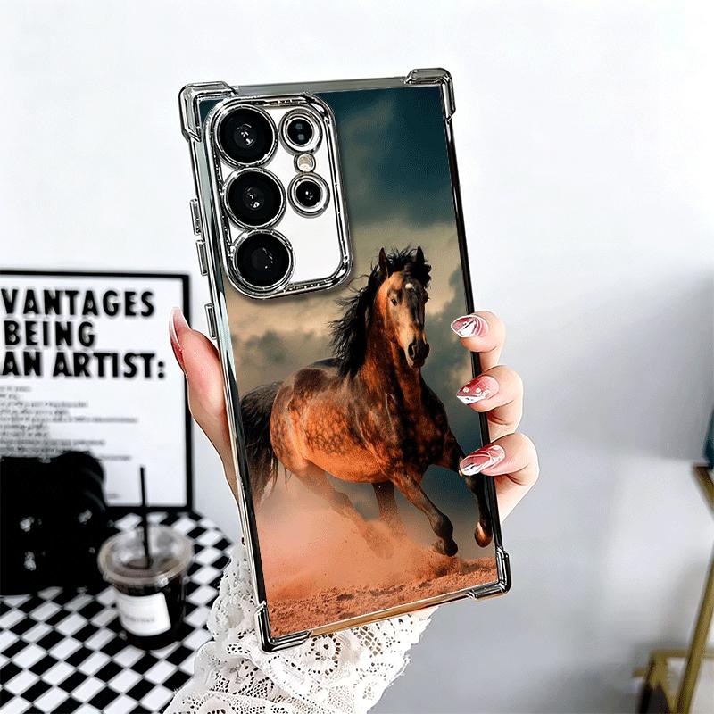 Ferghana Horse Animal Plating Phone Case For Samsung Galaxy S24 S25 FE S26 Edge S23 Ultra S22 S21 Plus S20 Anti-Fall Airabag Cov