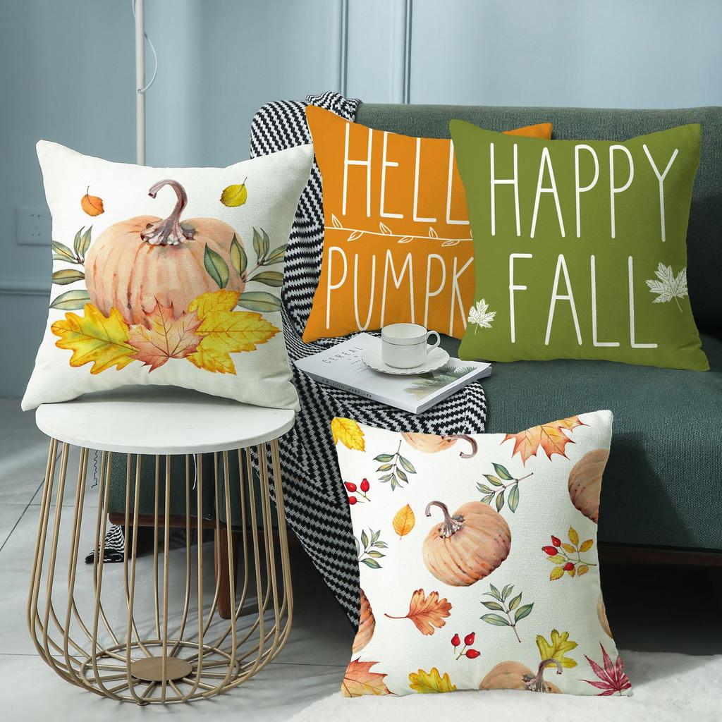 New Thanksgiving Harvest Pillow Autumn Pumpkin Orange Print Farm Decoration Sofa Pillow Cover
