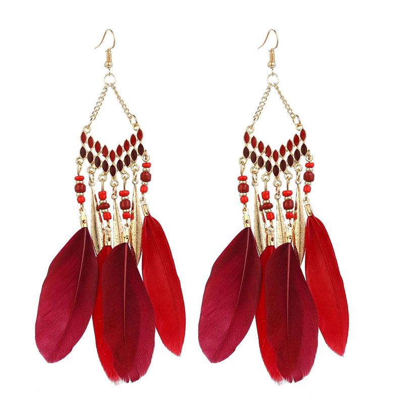 Bohemian Long Tassel Feather Earrings - Trendy Douyin-Inspired Design for Women