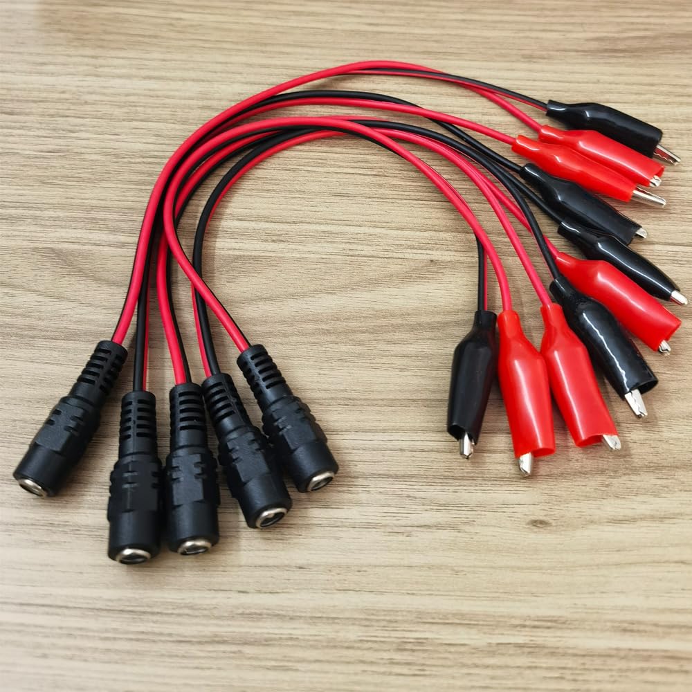 Durable 5.5x2.1mm Alligator Clip to DC Power Adapter 2Pcs Crocodile Test Leads 25CM Cable Male Female for Laboratory Testing