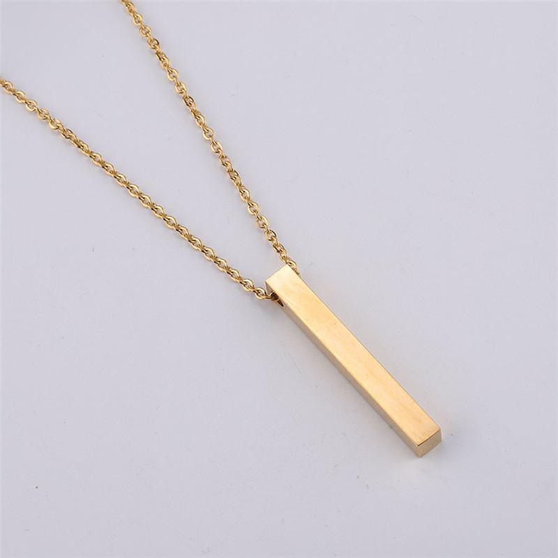 Minimalist Luxe Pierced Square Bar Pendant Glossy Textured Long Necklace