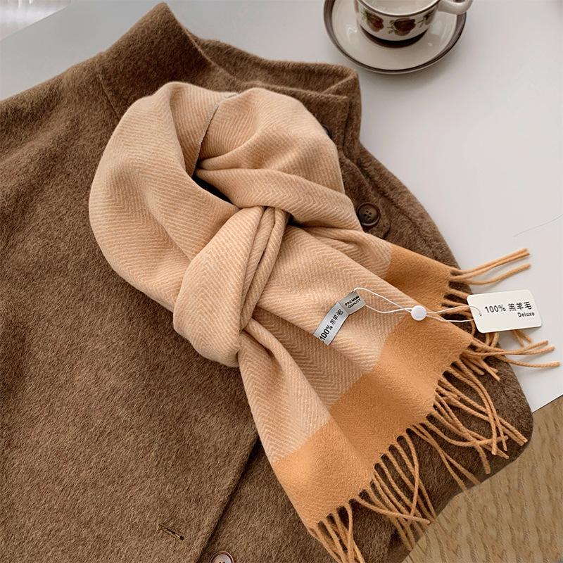 Maillard Color Scarf Women'S Wool100% Pure Wool Autumn And Winter Scarf Couple Simple Warm And Thickened