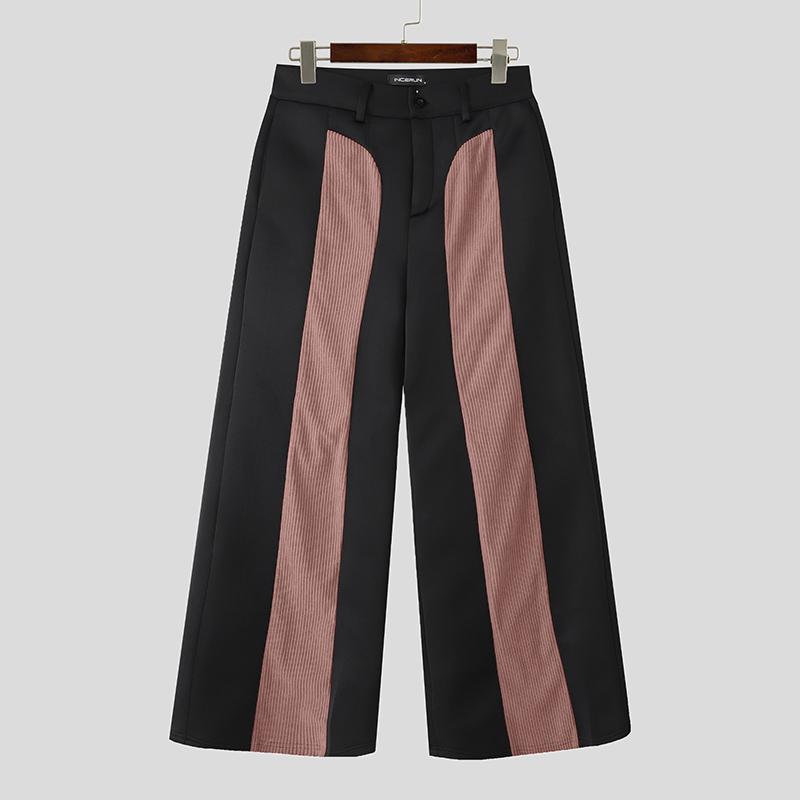 

INCERUN Men Zip-up Waist Texture Patchwork Casual Loose Pants Long Trousers L рожевий