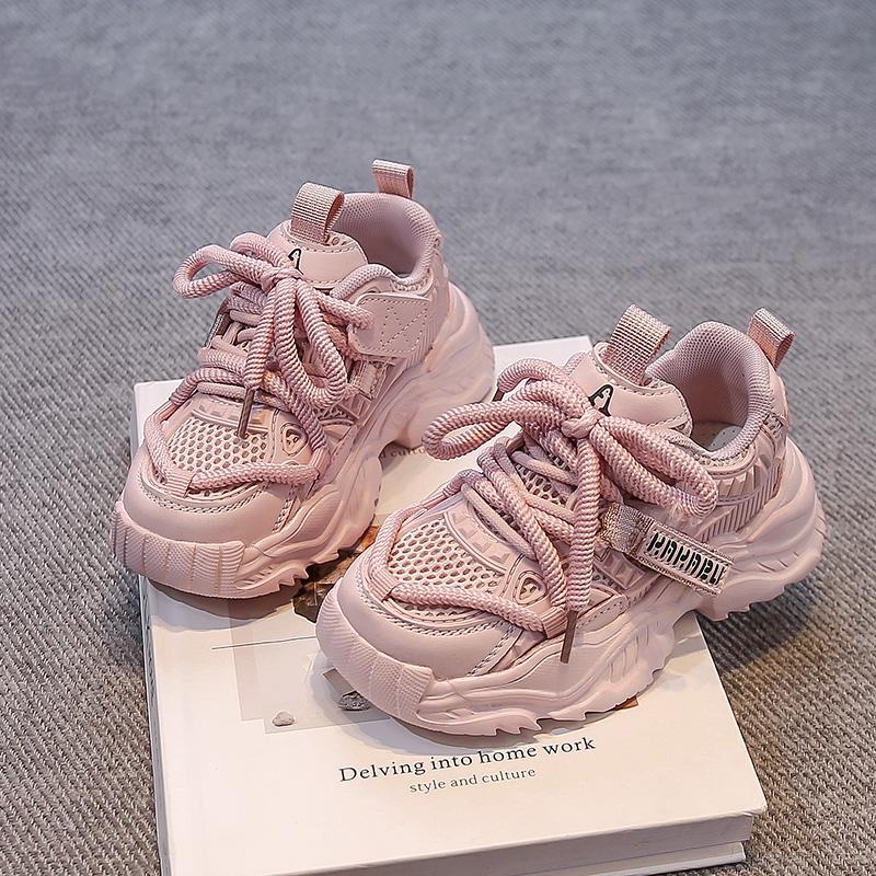 

Kids Sneaker Thick Soft Sole Children Sports Shoes Casual Mesh Breathable 2025 New Fashion Kids Running Shoes Hook&loop Non-slip 26 розовый