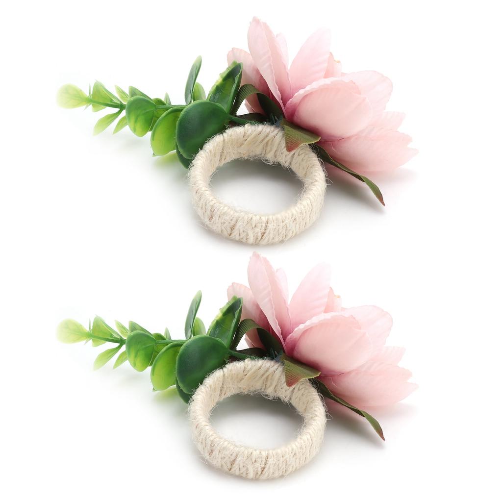 2Pcs Hemp Rope Napkin Buckle Simulation Flower Napkin Ring for Hotel Western Restaurant