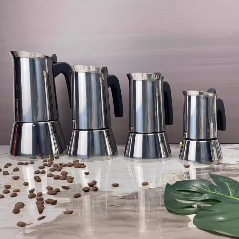 Compact Stovetop Coffee Maker 2/4 Cups with Ergonomic Designs for Gas Electric Induction Cooktops Portable and Durable