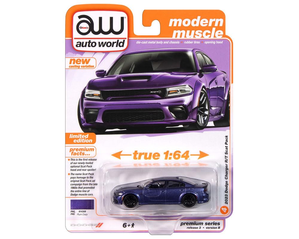 autoworld Dodge Charger Swinger Scar Pack 2023 Plum Crazy Charger Swinger Plum Crazy Diecast Model Car 1/64 R/T [Used]