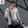 Men's Genuine Leather Crossbody Bag, Fits 11" iPad Pro, Double Layer, Casual Horizontal Style