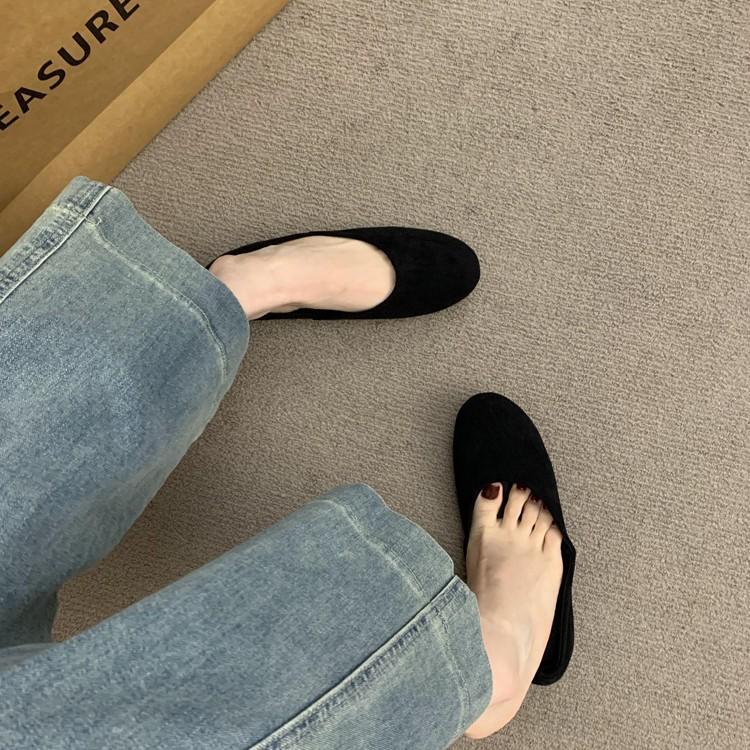 French inner height increase yellow small single shoes 2025 new autumn new flat-soled ballet ladyshoes soft-soled grandma shoes