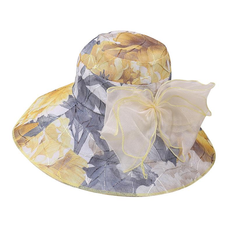 European and American new spring and summer mother sunscreen bow mesh gauze hat thin in the elderly sun hat breathable big edge hat