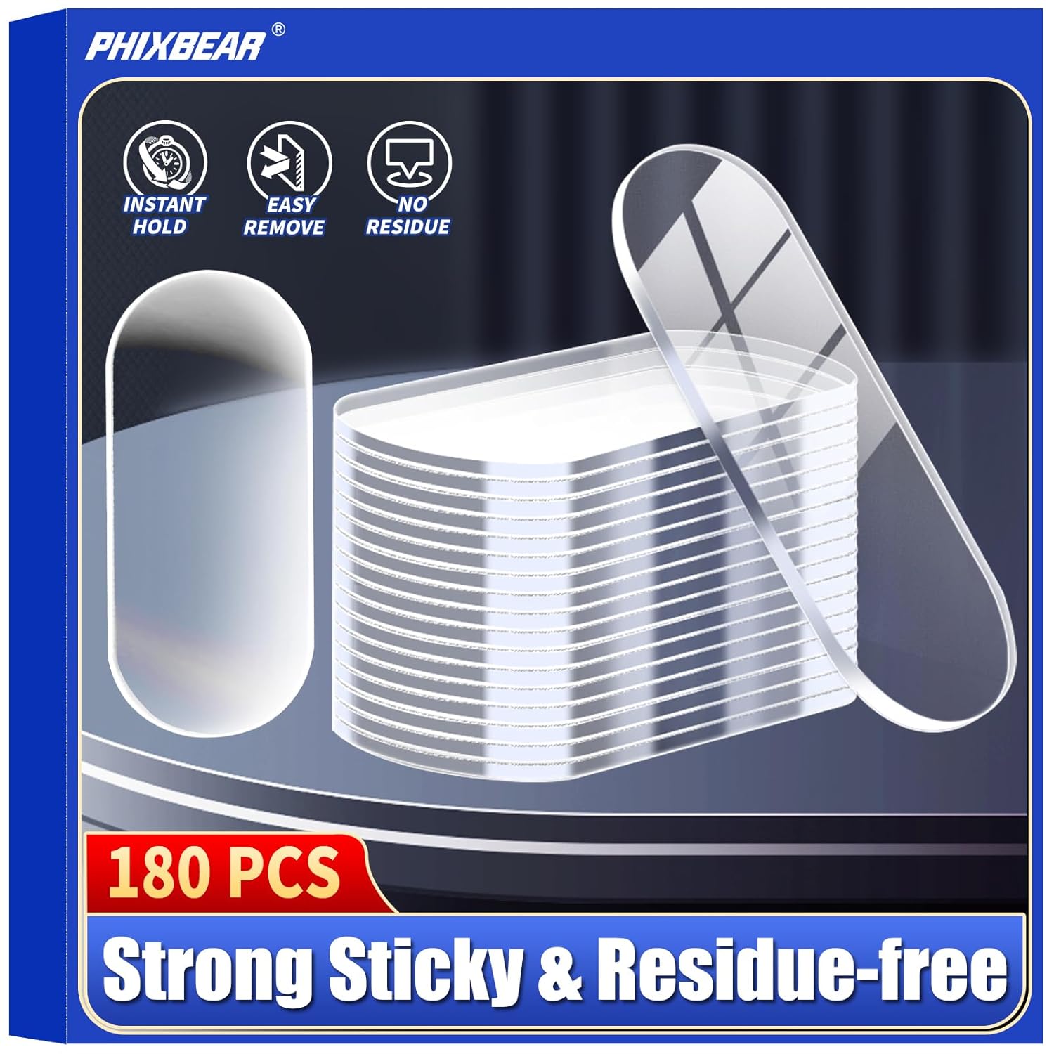 Nano Double Sided Adhesive Pads Strong Sticky Dots & Residue-Free, Mounting Tape Heavy Duty Hang Picture Decor Poster Map, Clear Large Dots Tape