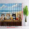 1pc Whimsical Kittens Beach Bar Shower Curtain - 4 Cats At Wooden Bar with Drinks, Calico Tortoiseshell Black Tabby & Blue Sky