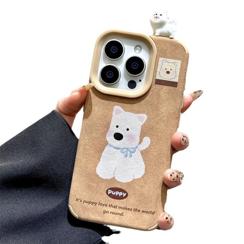 Autumn and Winter Leather Cute Dog Three dimensional Doll Iphone16promax Apple 14 Mobile Phone Case 15 13 Cartoon