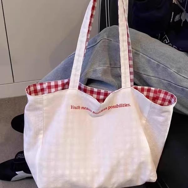 Canvas Bag Literary Niche New Hot Sale Bag Large Capacity Double-sided Lazy Wind Casual Shoulder Bag