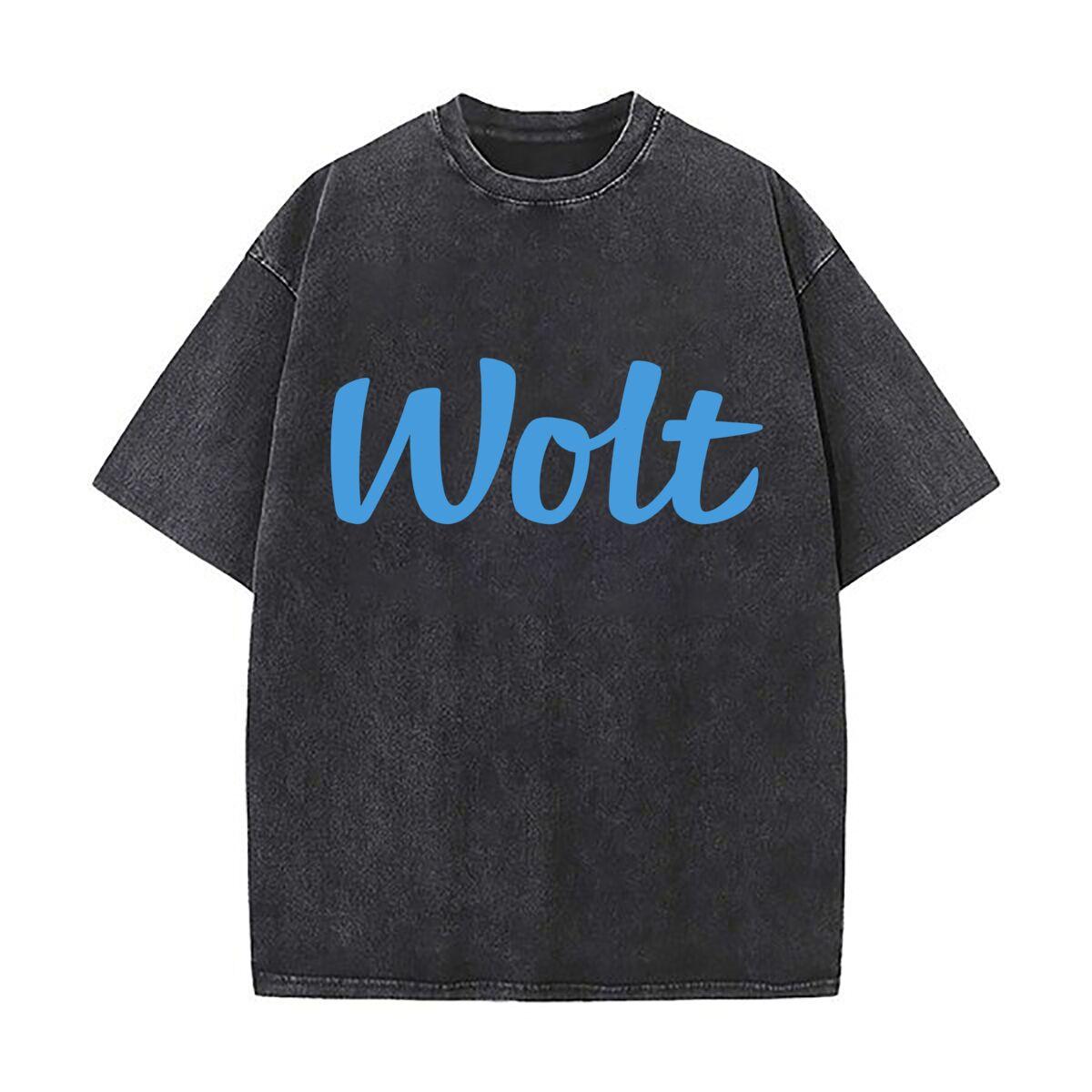 Wolt Delivery Service Logo Art Daily Commute Vintage Distressed T Shirt Loose Washed Sleeve S