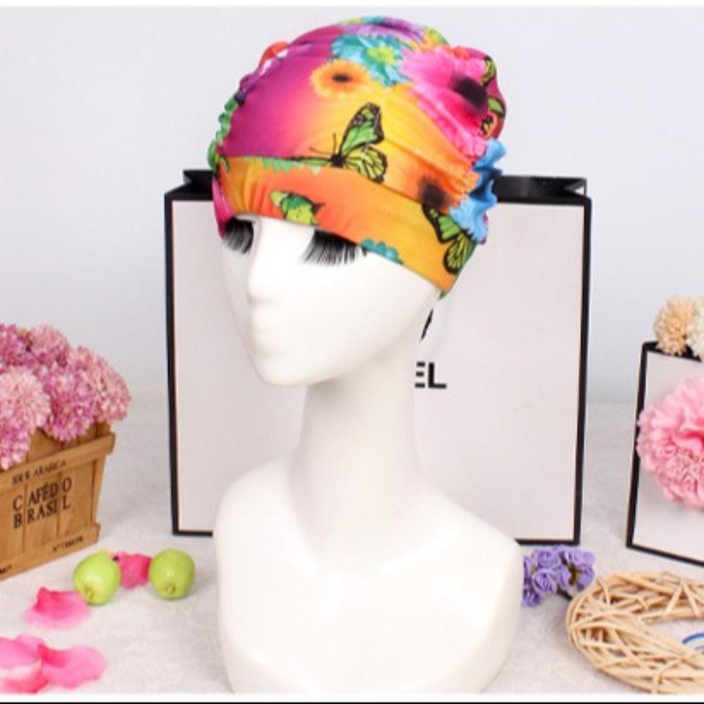 Quick Drying Hot Spring Swimming Cap Printed Fabric Bathing Cap Oversized Swimming Cap  Bathe