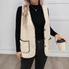 Womens V-Neck Sleeveless Cardigan Vest Plus Size Mid-Length Thick Fleece Outerwear Fall Winter Loose Casual Top