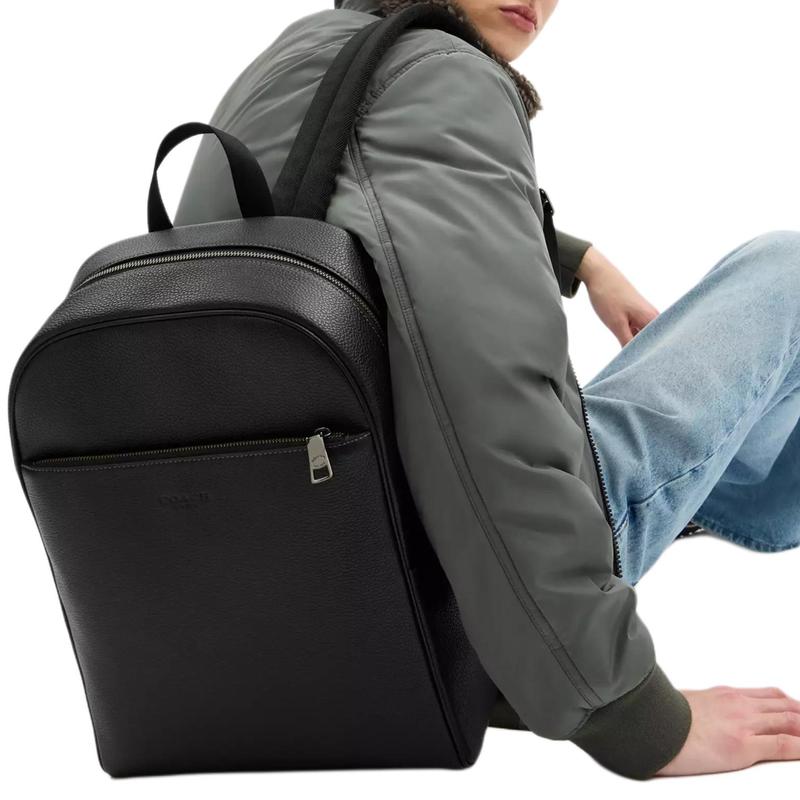 COACH OWEN 29 embossed large capacity pebbled leather backpack large size men's black