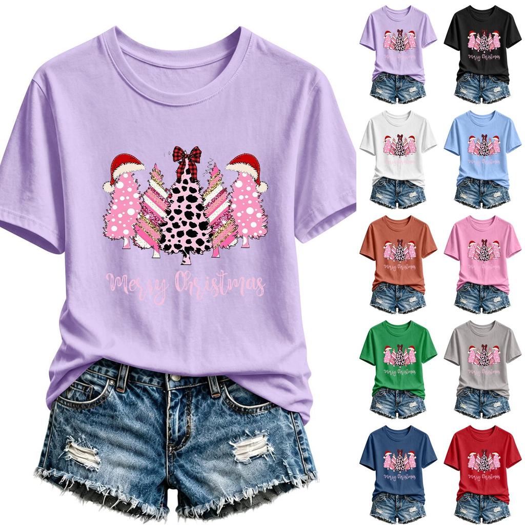 Women's Christmas Printed Short Sleeve T-Shirt Casual Holiday Top