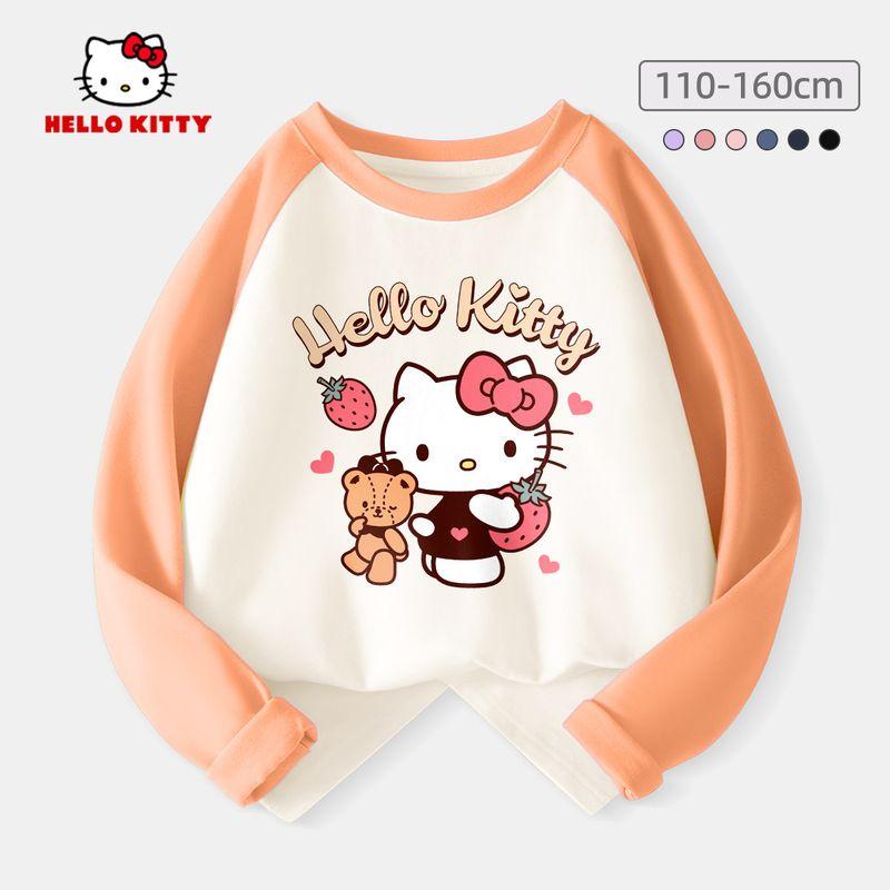 Hello Kitty Girls' Base Layer Shirt Spring 2024 New Children's Long-Sleeved T-Shirt Black Fashionable Stylish Top