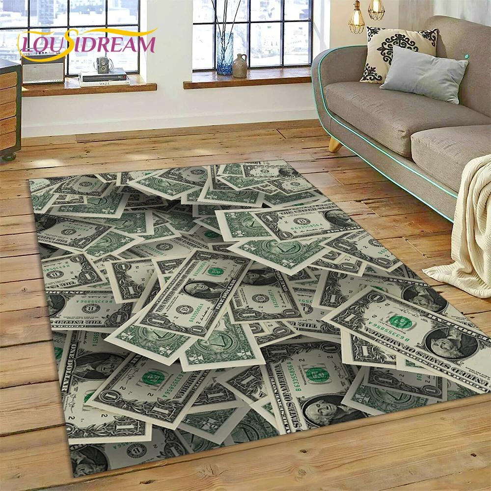 Rich Dollar Euro Pound Money 3D Cartoon Carpet Rug for Home Living Room Bedroom Sofa Doormat Decor,kids Play Non-slip Floor Mat