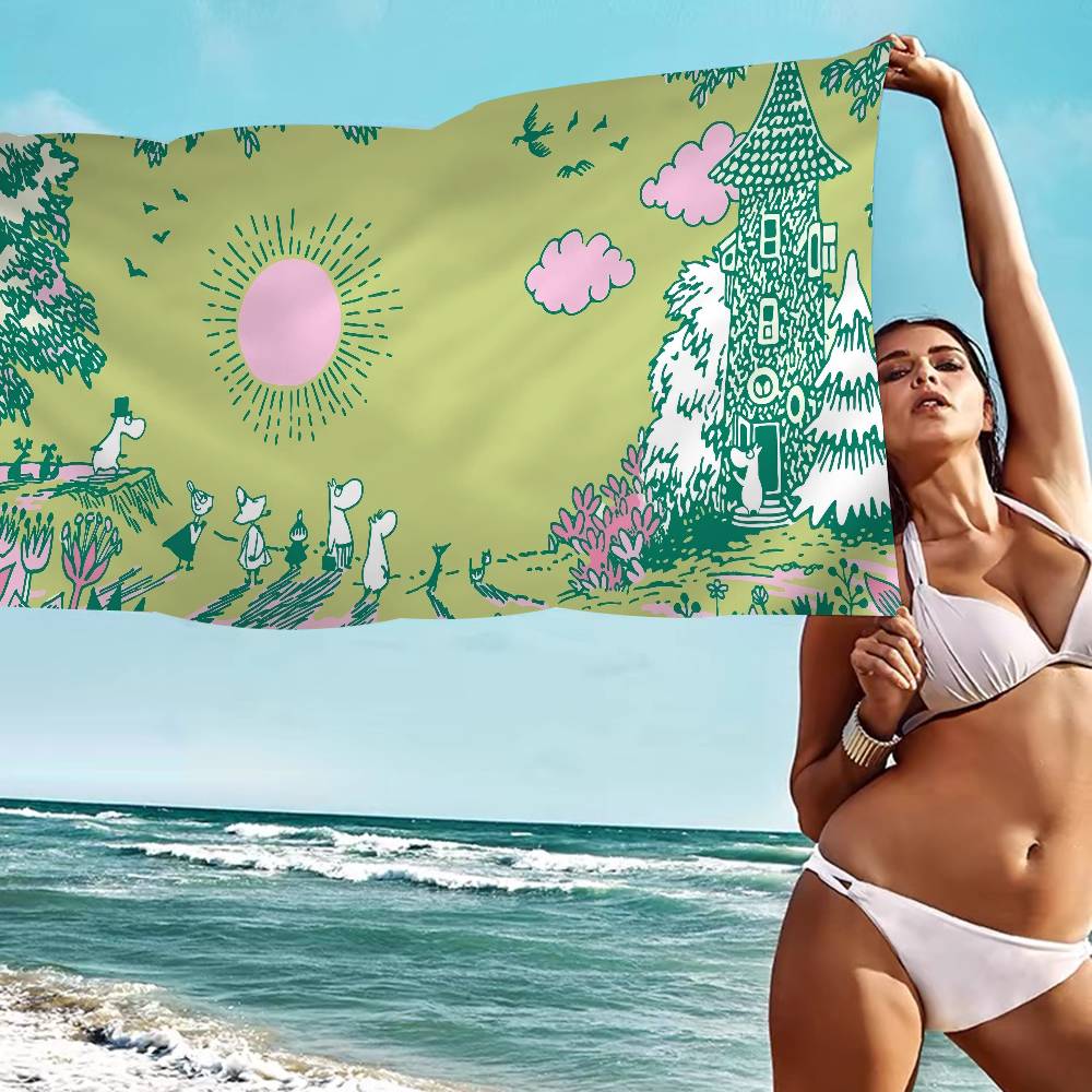 Cute M-Moomins Microfiber Printed Beach Towel Mountain Climbing Yoga Beach Swimming Running Absorbent Soft Towel
