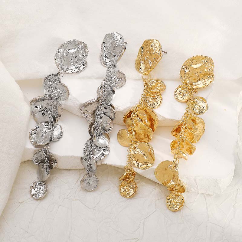 Vintage Metal Geometric Round Drop Earring for Women Exaggerated Gold Color Long Circle Pendant Earrings Zircon Accessories