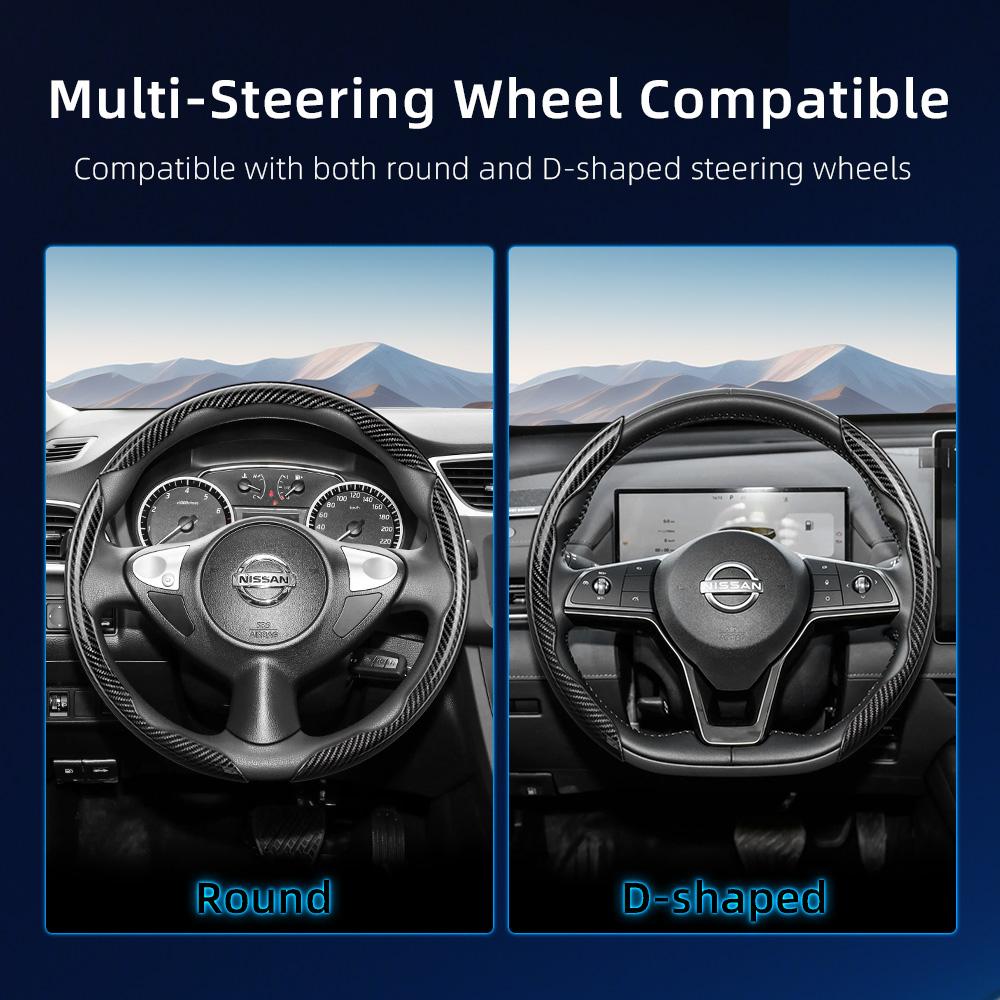 Suitable for Nissan Carbon Fiber Texture Steering Wheel Cover with Segmented Quick-Release Design, Durable, for Rogue X-Trail Kicks Qashqai Sentra Al