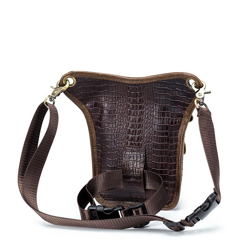 Men Vintage Crocodile Grain Top Grain Genuine Leather Motorcycle Thigh Leg Bag Multifunctional Waist Hip Fanny Pack For Riding